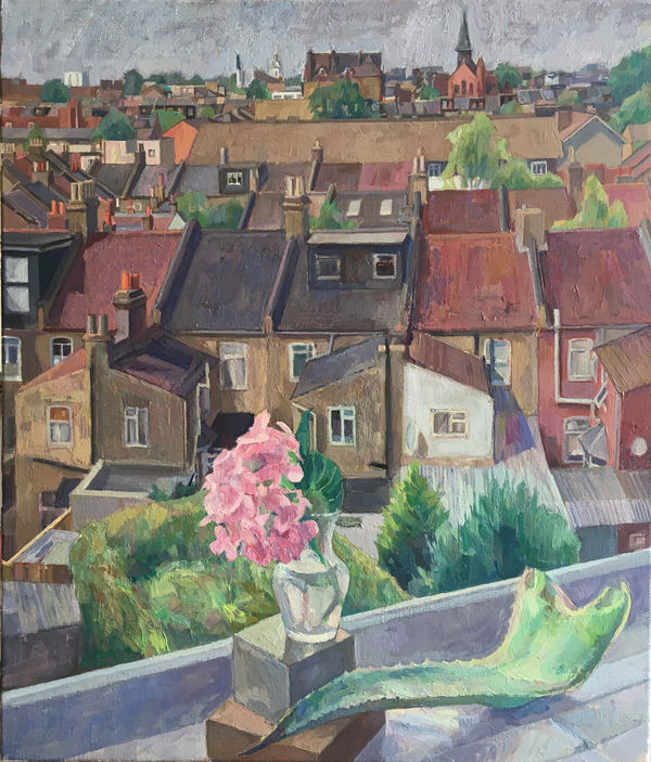 Rossen Daskalov, Still life with rooftops and aloe vera, 2020