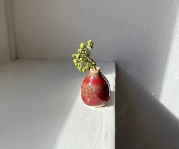 Oxblood red X, 2020 glazed stoneware ceramic signed on the base