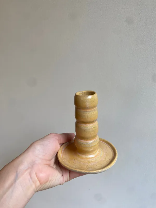 Shimmer yellow candlestick, 2024 glazed stoneware ceramic signed and dated on the base