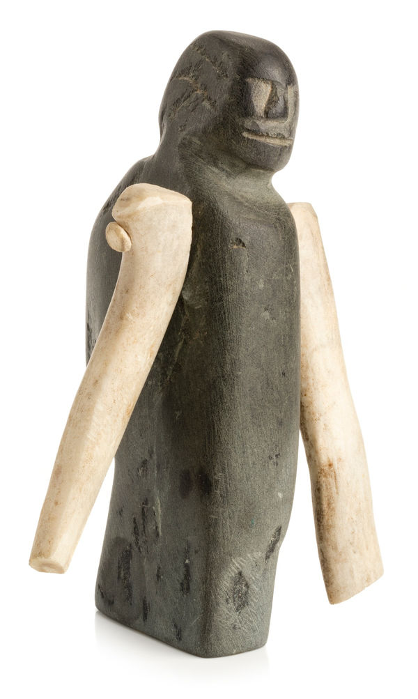 Lot 81 LUKE IKSIKTAARYUK (1909-1977) QAMANI’TUAQ (BAKER LAKE) Woman, c. early 1970s stone and antler, 4.75 x 3.25 x 3 in (12.1 x 8.3 x 7.6 cm) ESTIMATE: $3,000 — $5,000 PRICE REALIZED: $12,200.00