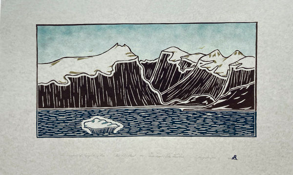 Lot 115 ANNIE NAULALIK QAPPIK, PANNIQTUUQ (PANGNIRTUNG) The Grandeur of Pangnirtung Pass, 2004 linocut and stencil, 21.75 x 31 in (55.2 x 78.7 cm) ESTIMATE: $300.00