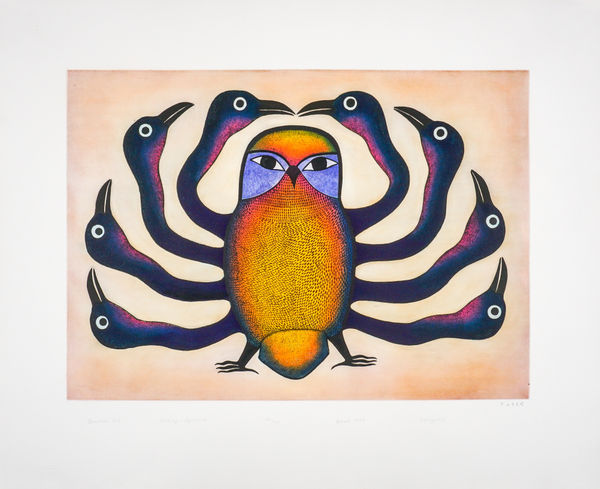 KENOJUAK ASHEVAK, C.C., R.C.A. (1927-2013) KINNGAIT (CAPE DORSET) Guardian Owl , 1997 #13 Printmaker: STUDIO PM, Montreal etching and aquatint, sheet: 31.25 x 38.5 in (79.4 x 97.8 cm) 26/100