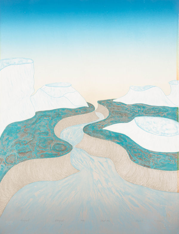 Lot 2 PITSEOLAK NIVIAQSI, R.C.A. (1947-2015) KINNGAIT (CAPE DORSET) Kuuqapik (The River), 1992 #28 lithograph, 26.25 x 20 in (66.7 x 50.8 cm) ESTIMATE: $300 — $500 PRICE REALIZED: $122.00