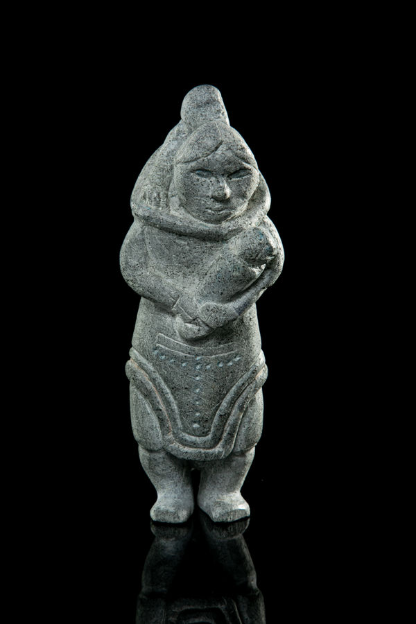 Lot 67 JOE TALIRUNILI (1893-1976) PUVIRNITUQ (POVUNGNITUK) Standing Mother with Two Children, c. 1965 stone, 7.75 x 3.25 x 3.5 in (19.7 x 8.3 x 8.9 cm) ESTIMATE: $1,800— $2,800 PRICE REALIZED: $1,800.00