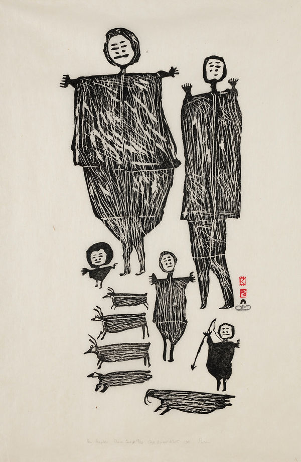 Lot 43 PARR (1893-1969) KINNGAIT (CAPE DORSET) My People, 1961 #82 stonecut, 29.5 x 19.5 in (74.9 x 49.5 cm) ESTIMATE: $4,000 — $6,000 PRICE REALIZED: $3,400.00