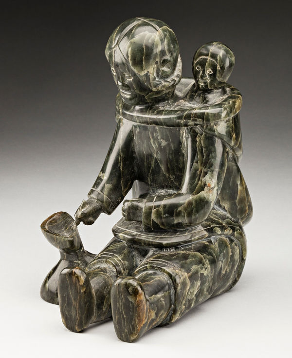 Lot 88 MANNUMI SHAQU (1917-2000) KINNGAIT (CAPE DORSET) Mother and Child, Tending a Qulliq, c. 1953-54 stone, 8 x 5.25 x 7.5 in (20.3 x 13.3 x 19.1 cm) ESTIMATE: $7,000 ⁠— $10,000 PRICE REALIZED: $6,000.00