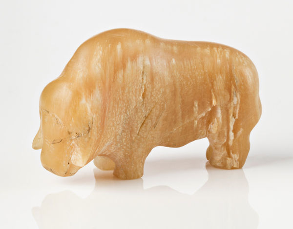 Lot 149 BARNABUS ARNASUNGAAQ (1924-2017) QAMANI'TUAQ (BAKER LAKE) Muskox, c. 1970-71 muskox horn and graphite, 1 x 1.5 x 0.5 in (2.5 x 3.8 x 1.3 cm) ESTIMATE: $600 — $900 PRICE REALIZED: $528.00