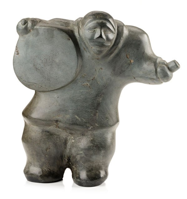 Lot 82 BARNABUS ARNASUNGAAQ (1924-2017) QAMANI'TUAQ (BAKER LAKE) Drum Dancer, c. 1980 stone, 10.5 x 9.75 x 4.75 in (26.7 x 24.8 x 12.1 cm) ESTIMATE: $2,000 — $3,000 PRICE REALIZED: $3,904.00