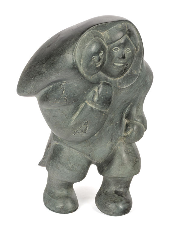 Lot 10 MATHEW AQIGAAQ (1940-2010) QAMANI'TUAQ (BAKER LAKE) Mother and Child, mid-late 1980s stone, 11.5 x 8.25 x 6.5 in (29.2 x 21 x 16.5 cm) ESTIMATE: $1,000 — $1,500