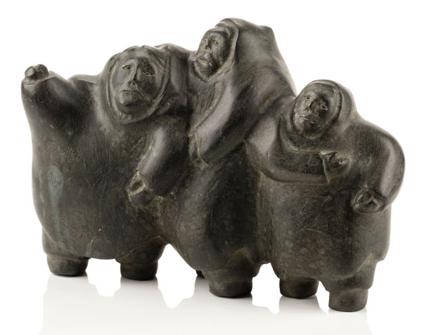 Lot 80 PETER SEVOGA (1940-2007) QAMANI’TUAQ (BAKER LAKE) Three Figures (Mother, Father, and Child), mid 1970s stone, 7 x 9.75 x 5 in (17.8 x 24.8 x 12.7 cm) ESTIMATE: $3,500 — $5,000 PRICE REALIZED: $4,880.00