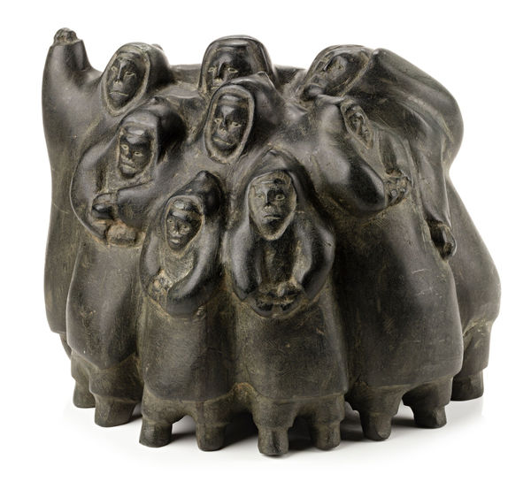 Lot 49 PETER SEVOGA (1940-2007) QAMANI’TUAQ (BAKER LAKE) Family Group, early-mid 1970s stone, 8.75 x 10.75 x 9.5 in (22.2 x 27.3 x 24.1 cm) ESTIMATE: $6,000 — $9,000 PRICE REALIZED: $10,370.00