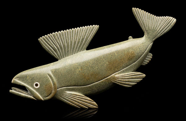 Lot 74 TOONOO SHARKY (1970-) KINNGAIT (CAPE DORSET) Fish, 1997 stone, 6 x 11.5 x 2 in (15.2 x 29.2 x 5.1 cm) ESTIMATE: $2,500 — $3,500 PRICE REALIZED: $5,124.00