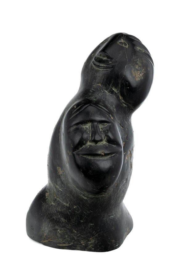 Lot 14 SILAS AITTAUQ (1933-2013) QAMANI'TUAQ (BAKER LAKE) Bust of Man and Woman (Portrait of the Artist and His Wife?), 1973 stone, 10 x 18 x 7.5 in (25.4 x 45.7 x 19.1 cm) ESTIMATE: $600 — $900 PRICE REALIZED: $122.00