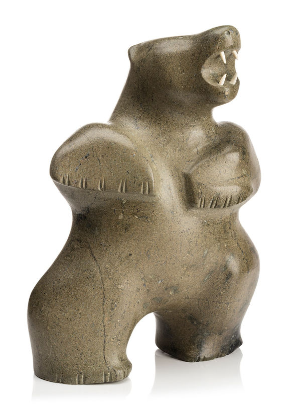 Lot 136 PAUTA SAILA, R.C.A. (1916-2009) KINNGAIT (CAPE DORSET) Roaring Polar Bear, c. 1969-72 stone and antler, 11.25 x 8.25 x 4.25 in (28.6 x 21 x 10.8 cm) ESTIMATE: $15,000 — $25,000 PRICE REALIZED: $9,600.00