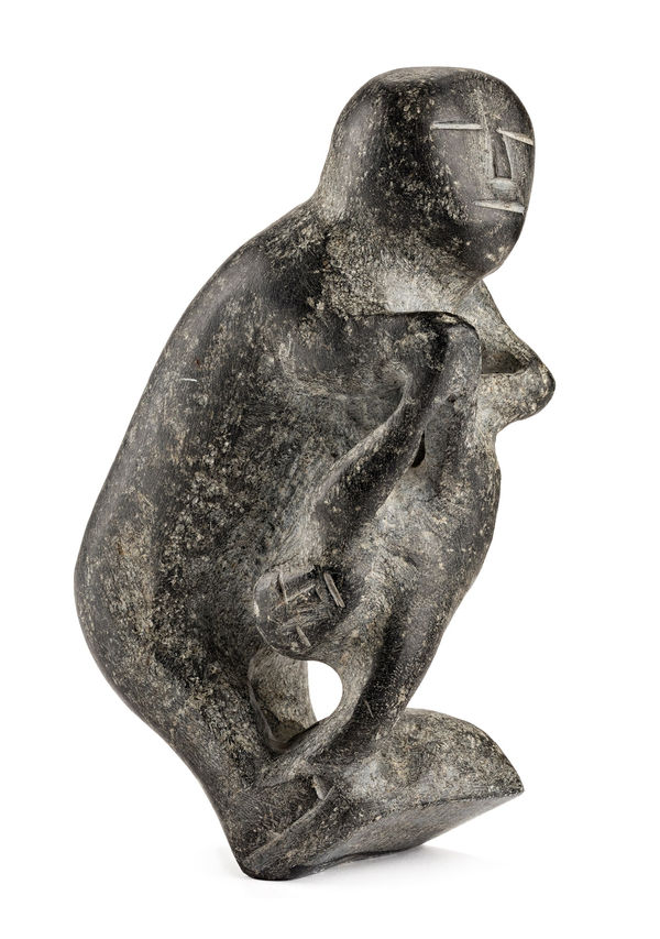 Lot 81 LUKE ANOWTALIK (1932-2006) ARVIAT (ESKIMO POINT) Father and Child, early 1980s stone, 8 x 4.5 x 2.75 in (20.3 x 11.4 x 7 cm) ESTIMATE: $800 — $1,200 PRICE REALIZED: $1,680.00