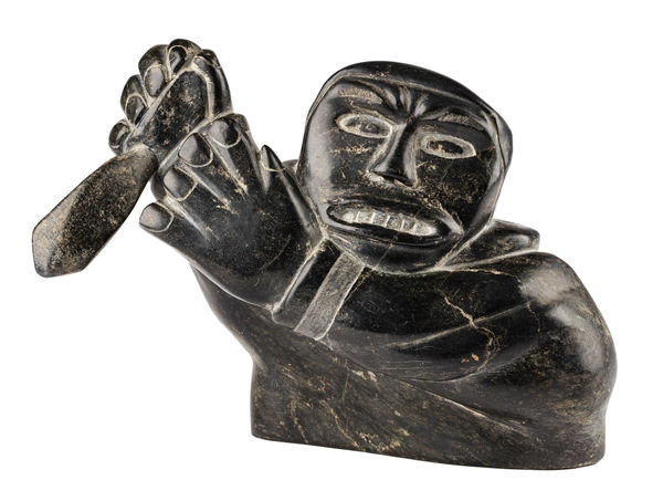 Lot 31 Attributed to QAQAQ (KAKA) ASHOONA (1928-1996) KINNGAIT (CAPE DORSET) Bust of a Hunter with Knife, c. 1954 stone, 8.25 x 10.5 x 4.5 in (21 x 26.7 x 11.4 cm) ESTIMATE: $6,000 — $9,000 PRICE REALIZED: $5,040.00