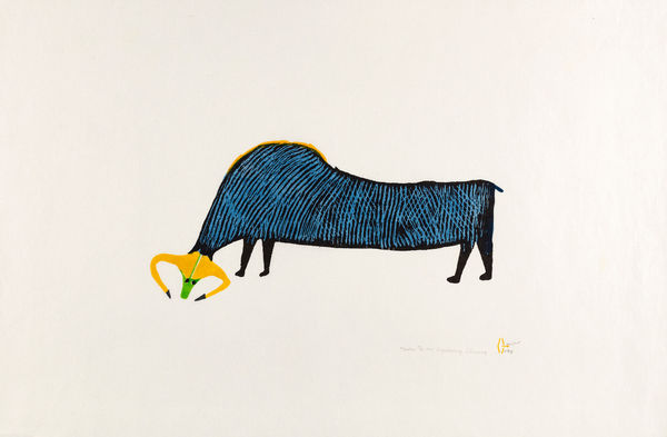 Lot 15 LUKE ANGUHADLUQ (1895-1982) QAMANI’TUAQ (BAKER LAKE) Muskox, 1977 #4 stonecut, 21.5 x 31.5 in (54.6 x 80 cm) ESTIMATE: $2,500 — $3,500 PRICE REALIZED: $2,196.00