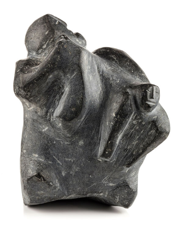 LOT 55 LUCY TASSEOR TUTSWEETOK (1934-2012) ARVIAT (ESKIMO POINT) Mother with Two Children, 1980 stone, 12 x 9.5 x 7.25 in (30.5 x 24.1 x 18.4 cm) ESTIMATE: $10,000 — $15,000 PRICE REALIZED: $10,800.00