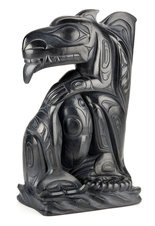 Lot 45 GARY MINAKER-RUSS (1958-2025), MASSET, HAIDA GWAII Haida Wasco Capturing Two Killer Whales, September 1997 argillite, 10 x 5.75 x 3.75 in (25.4 x 14.6 x 9.5 cm) ESTIMATE: $4,000 — $6,000 PRICE REALIZED: $7,320.00
