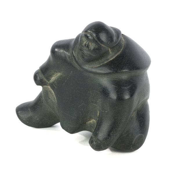 Lot 26 DAVID IKUTAAQ (1929-1984) QAMANI'TUAQ (BAKER LAKE) Woman Settling into Rest, c. 1970 stone, 3.75 x 4.25 x 3 in (9.5 x 10.8 x 7.6 cm) ESTIMATE: $500 — $800 PRICE REALIZED: $366.00