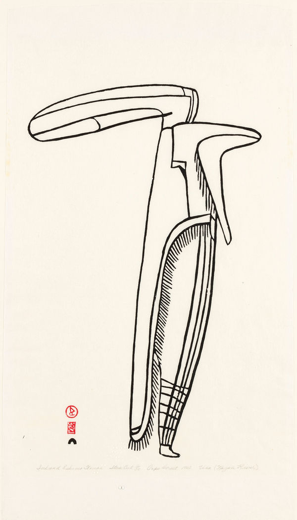 Lot 60 JESSIE OONARK, O.C., R.C.A (1906-1985) QAMANI'TUAQ (BAKER LAKE) Inland Eskimo Woman, 1960 #2 stonecut, 21.5 x 12.5 in (54.6 x 31.8 cm) ESTIMATE: $6,000 — $9,000 PRICE REALIZED: $13,420.00