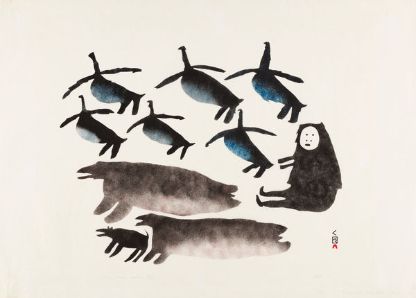 Lot 36 PARR (1893-1969) KINNGAIT (CAPE DORSET) Geese, Man, and Animals, 1963 #41 stencil, 24.5 x 33.5 in (62.2 x 85.1 cm) ESTIMATE: $3,000 — $5,000 PRICE REALIZED: $2,928.00
