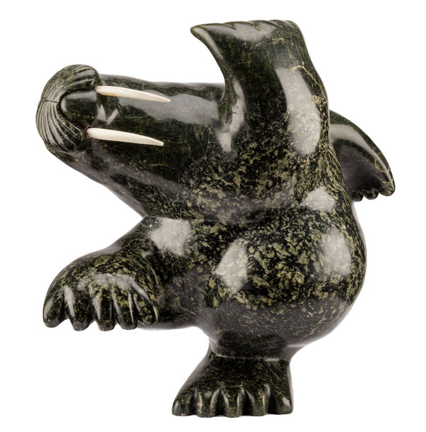 Lot 99 AQJANGAJUK SHAA, R.C.A. (1937-2019) KINNGAIT (CAPE DORSET) Dancing Walrus, early-mid 1980s stone and antler, 16 x 17 x 11.25 in (40.6 x 43.2 x 28.6 cm) ESTIMATE: $5,000 — $8,000 PRICE REALIZED: $4,800.00