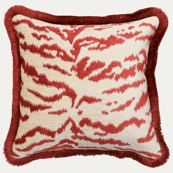Jane Shelton Tigertooth Red Bone Decorative Cushion with Brush Fringe