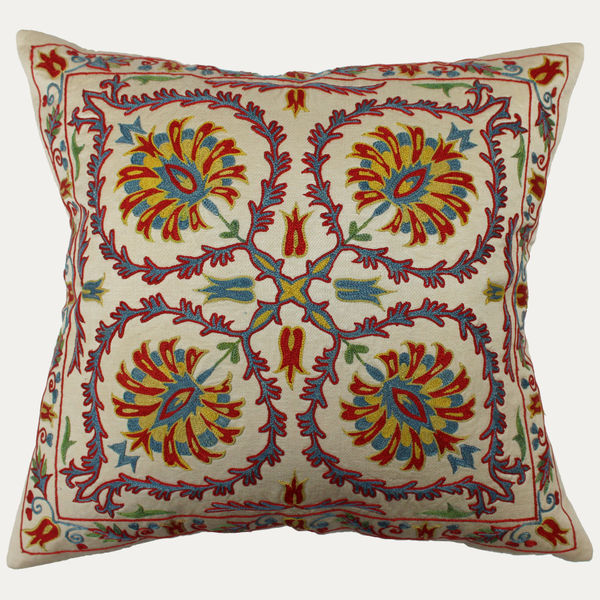 Suzani Hand Embroidered Silk Cushion with Feather & Down Pad