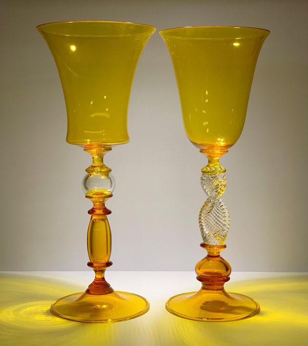 Gorgeous Yellow 1940s Murano Wine Glasses