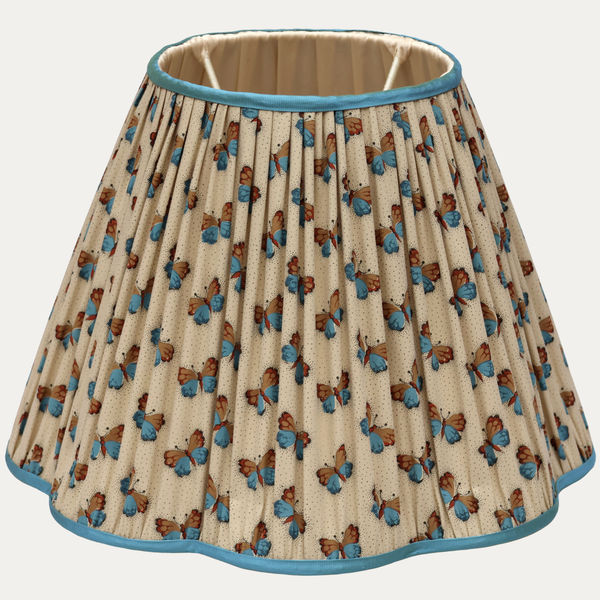 Robert Kime Kilvert's Blue Fabric Handsewn Scallop Lampshade