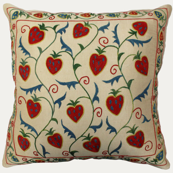 Suzani Hand Embroidered Silk Cushion with Feather & Down Pad