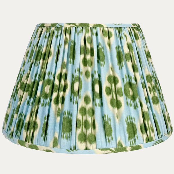 Schumacher Hamilton Ikat in Light Blue and Leaf Green Handsewn Lampshade