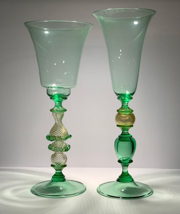 Green Murano 1940s Wine Glasses