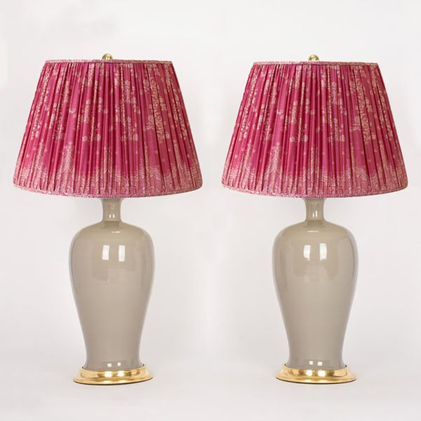 Christopher Spitzmiller Amy Lamp, Grey, 23k Gold Water Gilt Base, Brass Double Socket Cluster