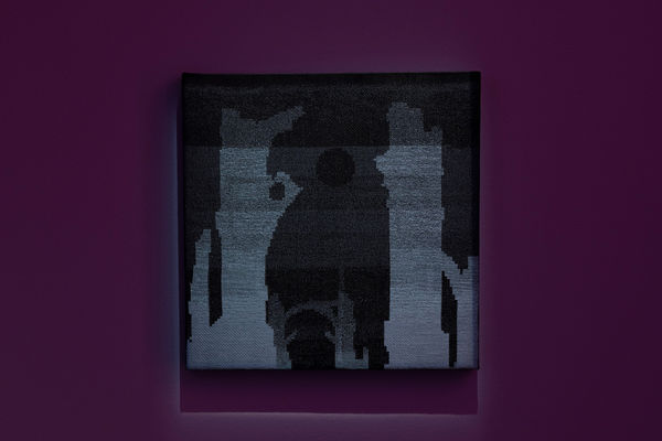 Karlos Gil Stay Gold (YgSthoth), 2023 Computer digital drawing transferred to jacquard loom. Silk, metallic and acrylic yarn. 60 x 60 cm