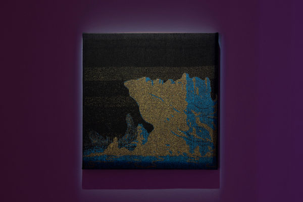 Karlos Gil Stay Gold (Namek), 2023 Computer digital drawing transferred to jacquard loom. Silk, metallic and acrylic yarn. 61 x 61 cm