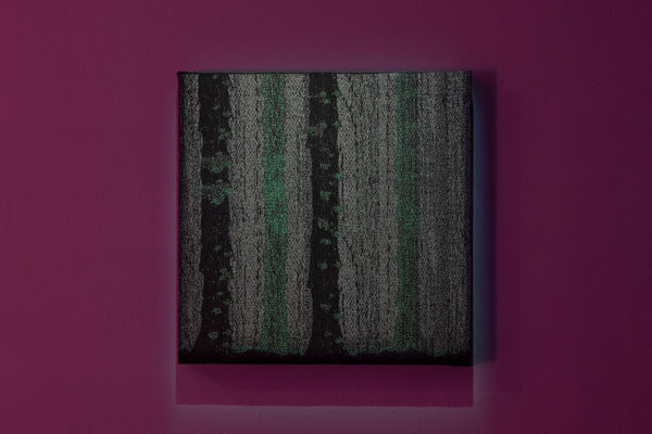 Karlos Gil Stay Gold (BioPort), 2023 Computer digital drawing transferred to jacquard loom. Silk, metallic and acrylic yarn. 60 x 60 cm