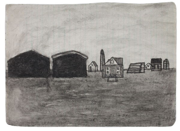 JAMES CASTLE Untitled (farmscape), n.d. Found paper, soot 20 x 27.62 cm 7.9 x 10.9 in