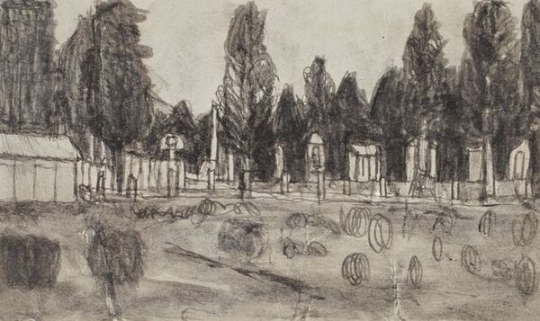 JAMES CASTLE Untitled (farmscape/farmscape), n.d. Found paper, soot 9.53 x 16.19 cm (unframed)