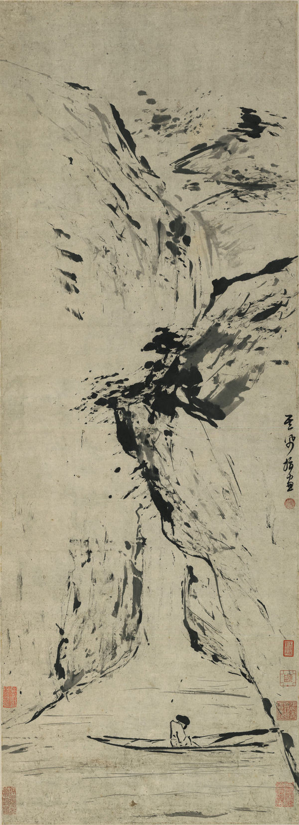 Gao Qipei 高其佩 1660-1734, Finger Painting: Boating by a Waterfall 指畫懸崖聽瀑