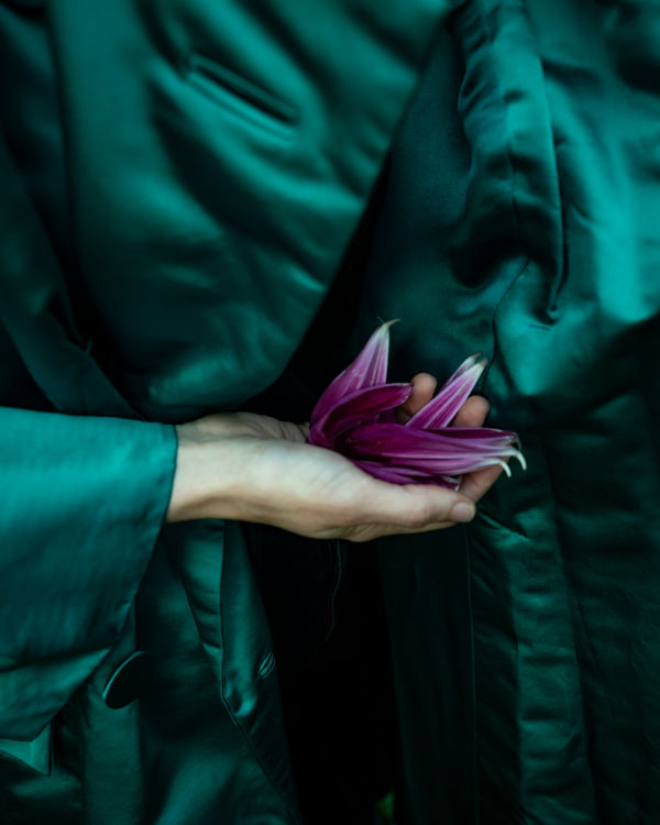 Cig Harvey, Emerald Coat with Dahlia Petal, Union, Maine, 2019.