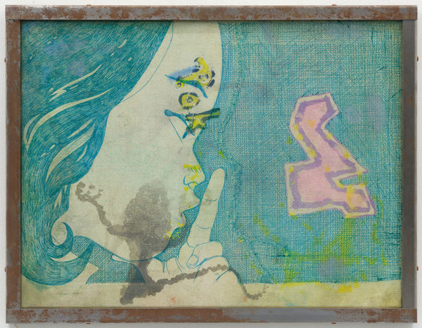 Amadeus Certa Chiffre, 2025 Ballpoint pen, ink, spray paint on canvas (steel frame, plexiglass) 49 x 65 cm, 19 1/2 x 25 1/2 in, Unique