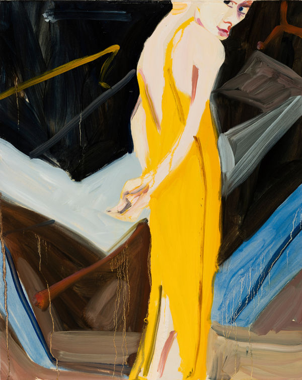 Chantal Joffe Yellow Evening Dress, 2016 Oil on board 19 5/8h x 15 3/4w in 50.0h x 40.0w cm