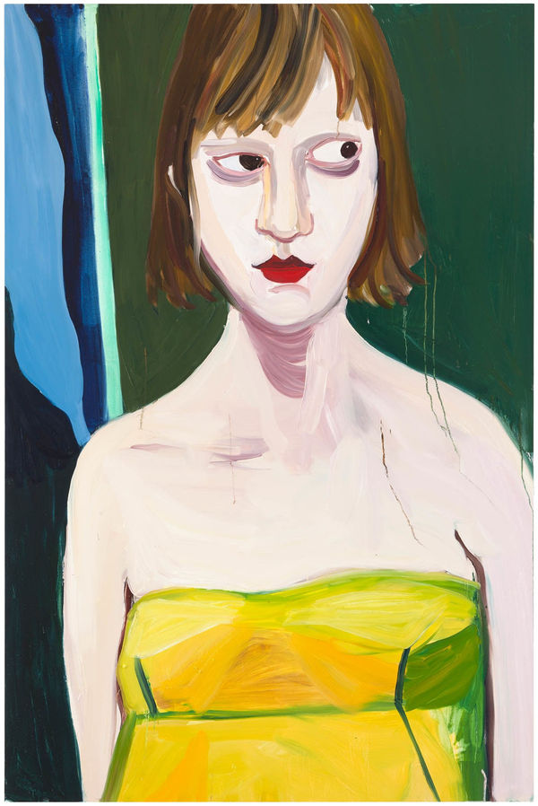 Chantal Joffe Green Strapless Dress, 2013 Oil on board 72 1/8h x 48 1/8w in 183.0h x 122.0w cm