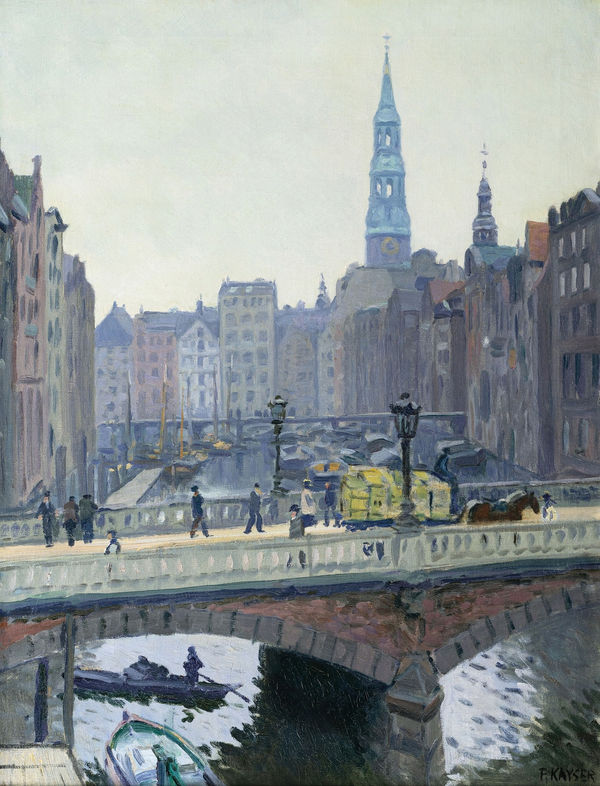 Paul Kayser, Trostbrücke und St. Katharinen in Hamburg, um 1910
