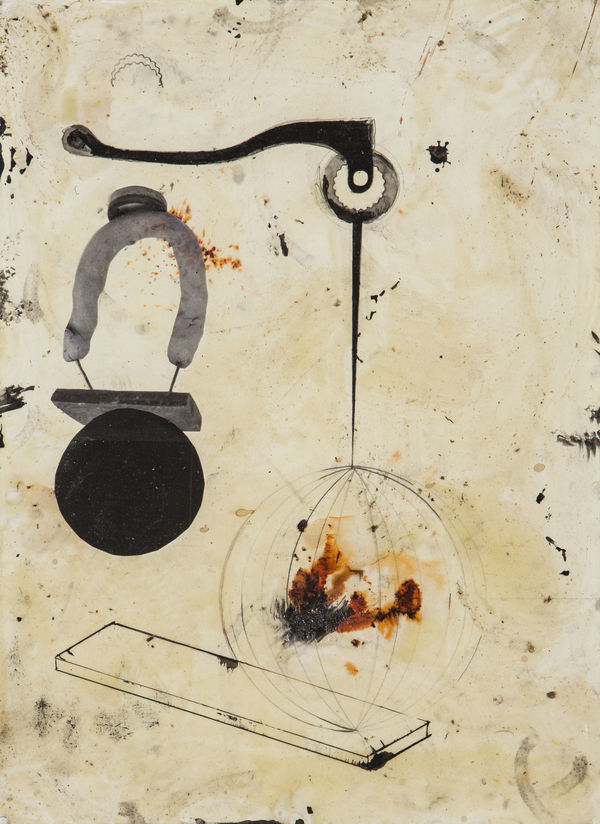 Simon Hehemann Metamechanik im Prinzip relativer Schwellen, 2015 Harz, Beize, Tinte, Graphite 41 x 32 cm