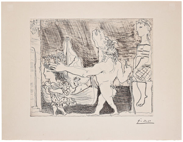 Pablo Picasso Minotaure aveugle guidé dans la nuit par une petite fille au pigeon , 1934 Etching and drypoint on copper plate Image: 24 x 30 cm Papier: 34 x 43.7 cm Edition of 260 on Montval paper, filigree "Picasso". Printed by Lacourière, Paris. Edited by Ambroise Vollard, Paris. Signed by the artist on the lower-right corner