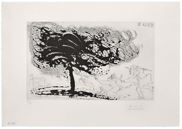 Pablo Picasso, Arbre dans la tempête, avec fuite vers une église (Suite 347), 1968