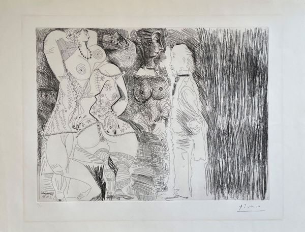 Pablo Picasso, Degas Imaginant: Scène de séduction entre deux filles, avec matrone hypocrite, 1971